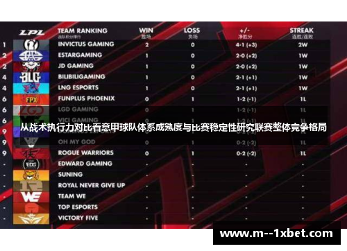 从战术执行力对比看意甲球队体系成熟度与比赛稳定性研究联赛整体竞争格局