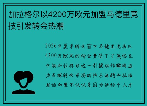 加拉格尔以4200万欧元加盟马德里竞技引发转会热潮